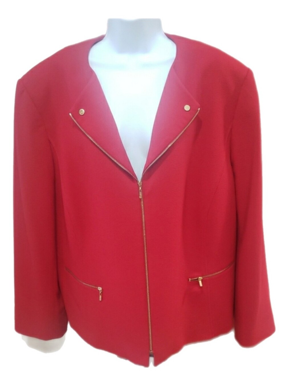 Tahari Arthur S Levine Womens Red Zip-Front Blazer Jacket with Gold Hardware, 24